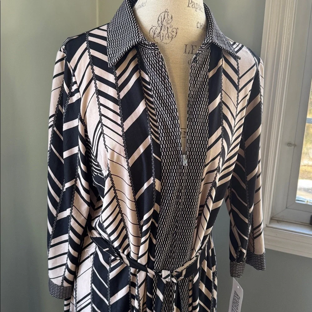 Robbie Bee vintage 60’s poly geometric Chevron shirt dress Deadstock‎ size XL